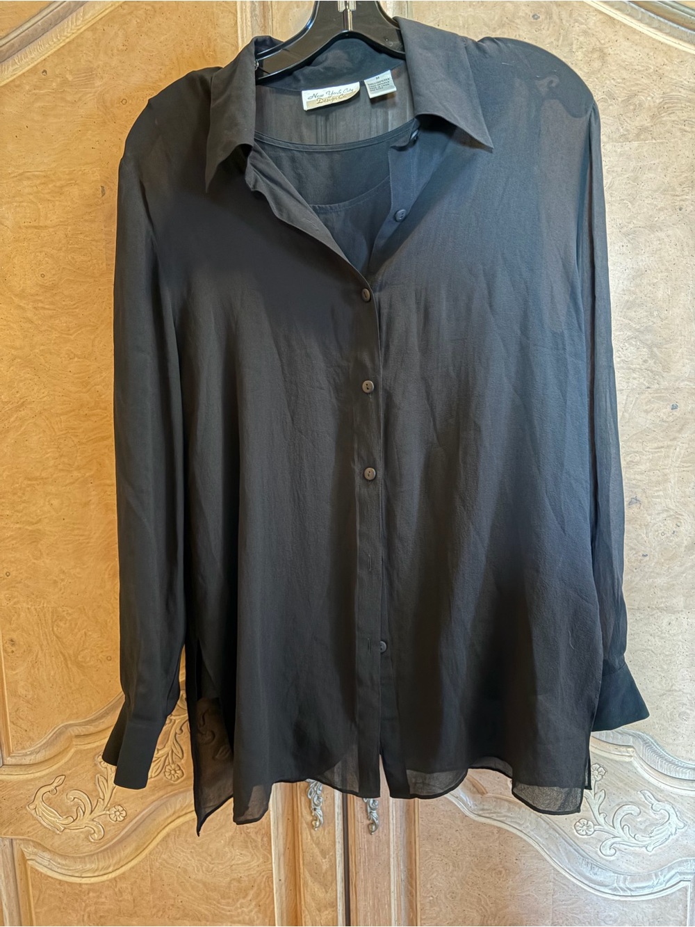 Sheer Black Button-Down Blouse - Silk Lightweight Women's Shirt